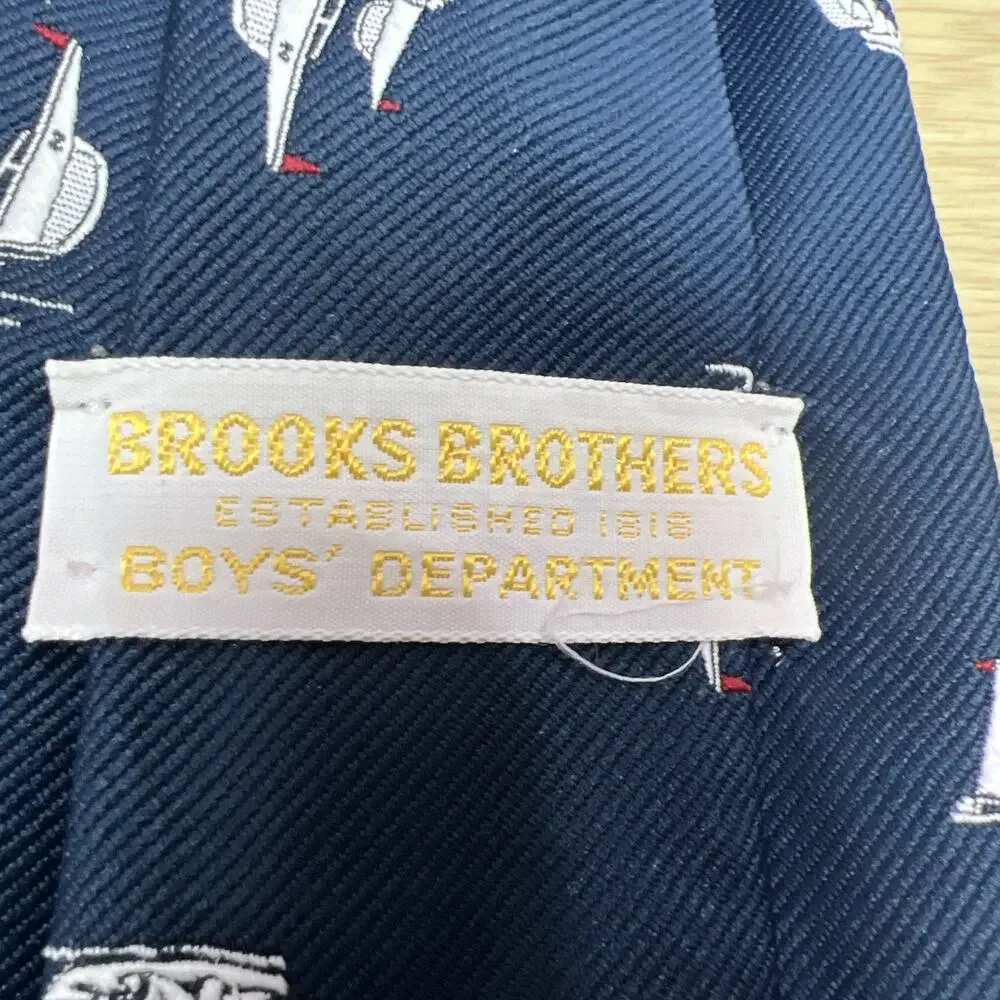 Brooks Brothers Navy Blue with Gold Brooks Symbols 100% Silk Boy's Necktie 47”